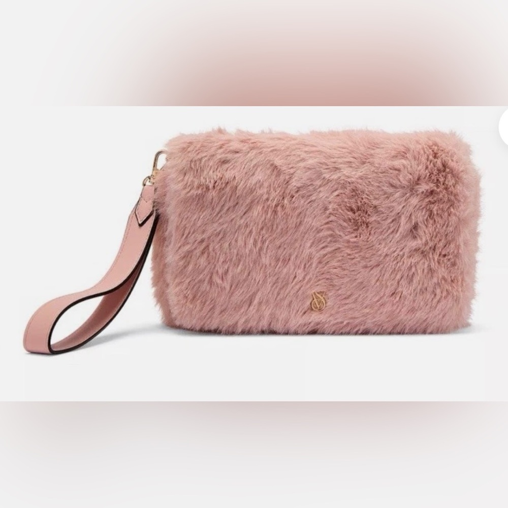 VICTORIA'S SECRET VS Faux Fur Phone Wallet Pink Cozy NWT